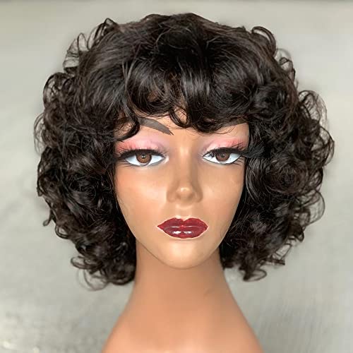 Short 12 Inch Loose Deep Wave Human Hair Bob Wig with Bangs for Women - Image 3