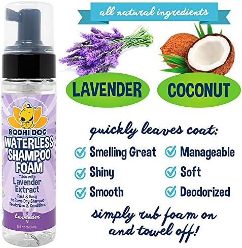 Bodhi Dog Waterless Foaming Shampoo | Natural Pet Shampoo for Dogs & Cats | Waterless Dry Shampoo for Bathless Cleaning | Pet Odor Eliminator | No Rinse Required | Made in USA (Lavender, 8oz) - Image 3
