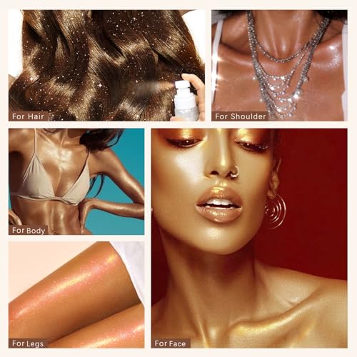 Body Glitter Spray, Sparkling Body Shimmer Mist, Brighten Luminizer Glow Illuminator Liquid Highlighter for Face Body Hair Moisturizing Non-Sticky Holographic Luster Shiny Makeup 50ml#Mermaid - Image 6