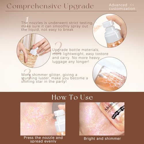 Body Glitter Spray, Sparkling Body Shimmer Mist, Brighten Luminizer Glow Illuminator Liquid Highlighter for Face Body Hair Moisturizing Non-Sticky Holographic Luster Shiny Makeup 50ml#Mermaid - Image 5