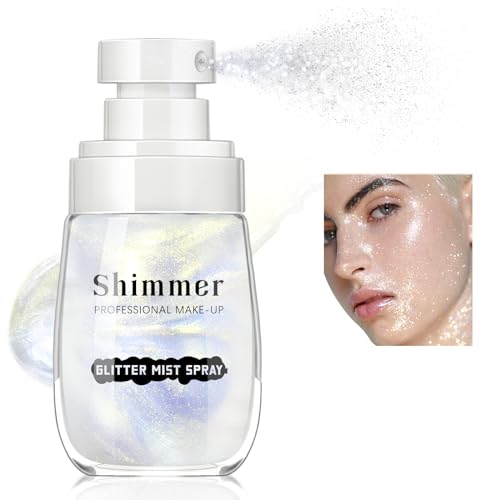 Body Glitter Spray, Sparkling Body Shimmer Mist, Brighten Luminizer Glow Illuminator Liquid Highlighter for Face Body Hair Moisturizing Non-Sticky Holographic Luster Shiny Makeup 50ml#Mermaid