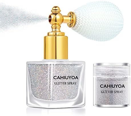 Body Glitter Spray,Shimmer Glitter Spray for Hair and Body Face Clothes Nail Art,Sparkle Highlighter Powder Face Body Glitter Hairspray Makeup for Women Girls - Silver