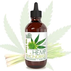 Body Oil with Hemp & Lemongrass - Dry Skin Moisturizer and Hydrating Massage Oil - Increase Skin Elasticity and Provide Anti-Aging Support for Face and Body (4 fl.oz)