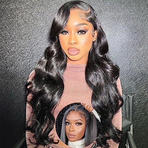 Body Wave 13x4 Transparent Lace Front Human Hair Wigs for Black Women Brazilian Unprocessed Virgin Human Hair Lace Front Wigs Pre Plucked with Baby Hair Body Wave Wigs (13x4,20inch)