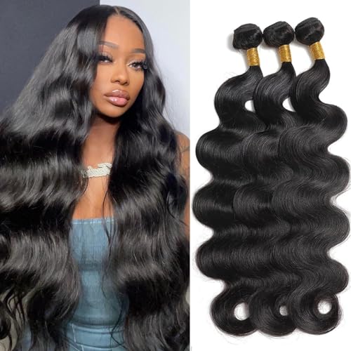 Body Wave Bundles 18 18 18 Unprocessed Virgin Brazilian Remy Body Wave Human Hair Weave Bundles for Black Women Free Part Soft and Bouncy Hair Extensions Natural Color