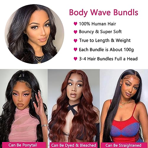 Body Wave Bundles 18 18 18 Unprocessed Virgin Brazilian Remy Body Wave Human Hair Weave Bundles for Black Women Free Part Soft and Bouncy Hair Extensions Natural Color - Image 3