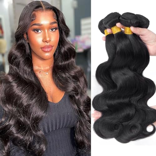 Body Wave Bundles Human Hair 16 16 18 18 Inch Human Hair Bundles 10A Grade 100% Unprocessed Brazilian Virgin Remy Human Hair 4 Bundles Natural Black Weave Hair Extensions