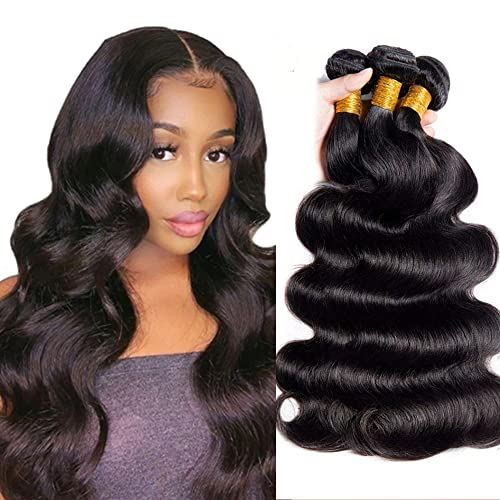 Body Wave Bundles Human Hair 18 20 22 Inch 10A Grade Human Hair Bundles Body Wave 3 Bundles 100% Unprocessed Brazilian Virgin Hair Extensions Natural Black