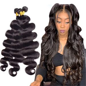 3 Pack 28 30 32 Inch Body Wave Unprocessed Brazilian Human Hair Bundles Natural Black