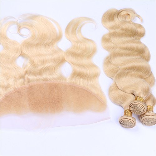 Body Wave Human Hair Weft Extensions With 13x4 Lace Frontal Russian Blonde 613 Hair 3Bundles With Ear To Ear Frontal With Baby Hair (26 28 30+24 inch frontal) - Image 2