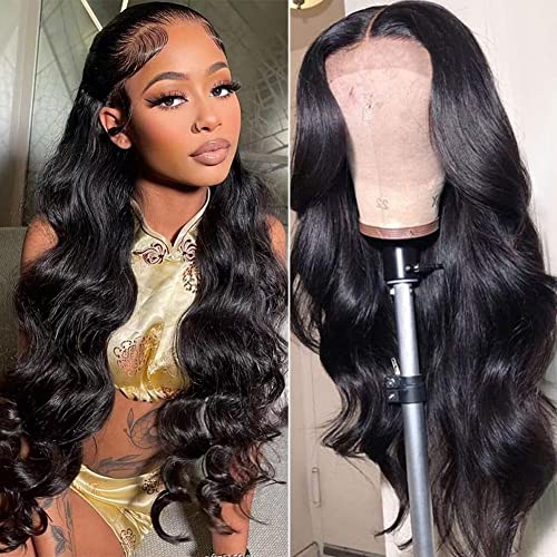 Body Wave Lace Front Wig 4x4 HD Lace Front Wigs Human Hair Pre Plucked Bleached Knots with Baby Hair 150% Density Human Hair Wigs for Women 100% Brazilain Virgin Human Hair Wigs(28inch)