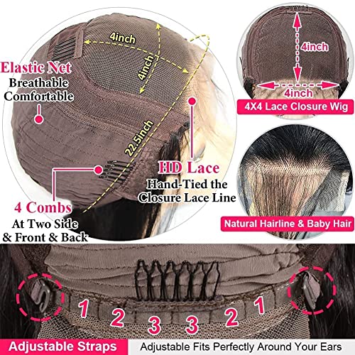Body Wave Lace Front Wig 4x4 HD Lace Front Wigs Human Hair Pre Plucked Bleached Knots with Baby Hair 150% Density Human Hair Wigs for Women 100% Brazilain Virgin Human Hair Wigs(28inch) - Image 5