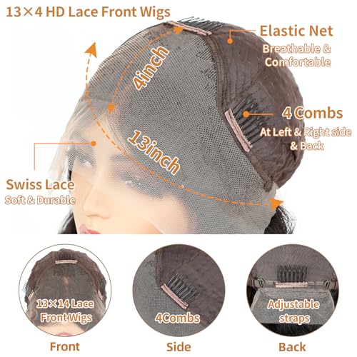 Body Wave Lace Front Wigs Human Hair 13x4 HD Lace Front Wigs Human Hair 180% Density Wigs For Women Lace Frontal Glueless Wigs Human Hair Pre Plucked With Baby Hair 26inch - Image 6