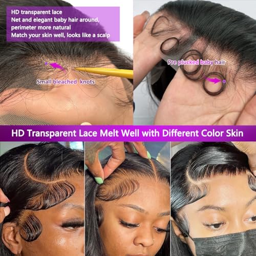 Body Wave Lace Front Wigs Human Hair 13X4 HD Lace Front Wigs Human Hair Pre Plucked 26 Inch Glueless Wigs for Black Women Human Hair 180 Density Frontal Wigs Human Hair with Baby Hair - Image 3