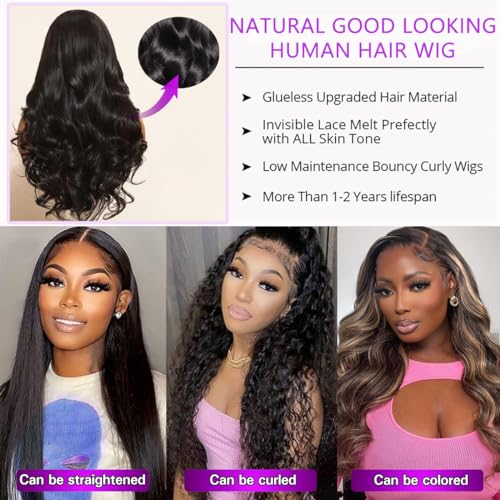 Body Wave Lace Front Wigs Human Hair 13X4 HD Lace Front Wigs Human Hair Pre Plucked 26 Inch Glueless Wigs for Black Women Human Hair 180 Density Frontal Wigs Human Hair with Baby Hair - Image 5