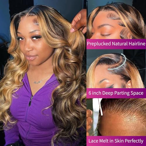 Body Wave Lace Front Wigs Human Hair 13x6 HD Transparent Honey Blonde Lace Front Wig Human Hair 4/27 Colored Glueless Wigs Human Hair Brazilian Virgin Human Hair Wigs 180 Density (22 Inch) - Image 3