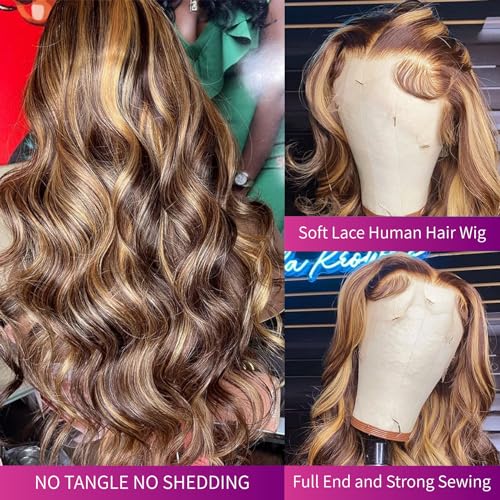 Body Wave Lace Front Wigs Human Hair 13x6 HD Transparent Honey Blonde Lace Front Wig Human Hair 4/27 Colored Glueless Wigs Human Hair Brazilian Virgin Human Hair Wigs 180 Density (22 Inch) - Image 4