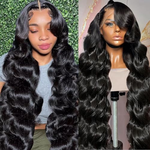 Body Wave Lace Front Wigs Human Hair 26 Inch 13x4 HD Transparent Lace Frontal Human Hair Wigs Glueless Wigs Human Hair Pre Plucked with Baby Hair 180% Density Body Wave Lace Front Wig