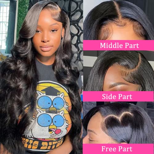 Body Wave Lace Front Wigs Human Hair Pre Plucked 13x4 HD Lace Frontal Wigs Human Hair 180 Density Natural Black Wigs for Women Human Hair Lace Front Wig with Baby Hair Glueless 22 Inch - Image 2