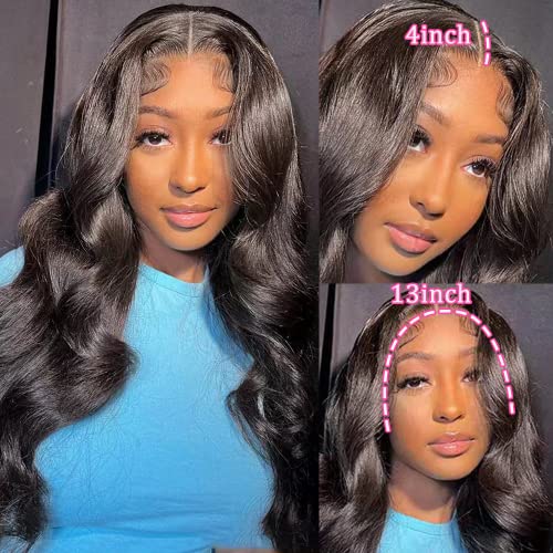 Body Wave Lace Front Wigs Human Hair Pre Plucked 13x4 HD Lace Frontal Wigs Human Hair 180 Density Natural Black Wigs for Women Human Hair Lace Front Wig with Baby Hair Glueless 22 Inch - Image 3