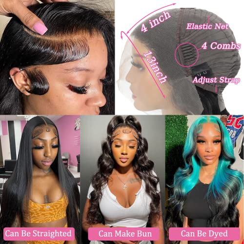 Body Wave Lace Front Wigs Human Hair Pre Plucked 13x4 HD Lace Frontal Wigs Human Hair 180 Density Natural Black Wigs for Women Human Hair Lace Front Wig with Baby Hair Glueless 22 Inch - Image 4