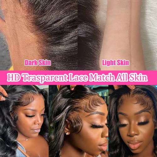 Body Wave Lace Front Wigs Human Hair Pre Plucked 13x4 HD Lace Frontal Wigs Human Hair 180 Density Natural Black Wigs for Women Human Hair Lace Front Wig with Baby Hair Glueless 22 Inch - Image 5