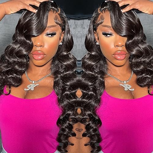 Body Wave Lace Front Wigs Human Hair Pre Plucked With Baby Hair 13x4 Lace Front Wigs Human Hair 180 Density Glueless Transparent Lace Frontal Wigs Human Hair Natural Black 18 Inch