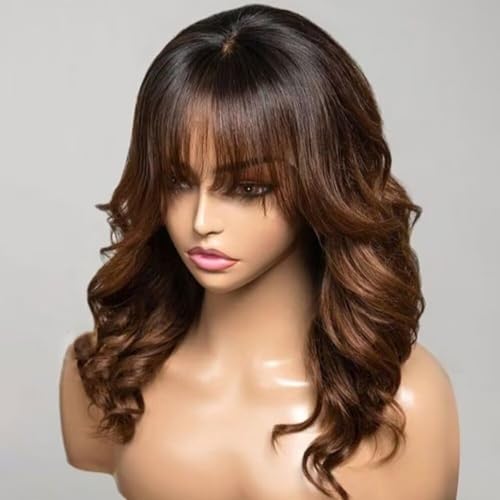 Body Wave Wig with Bangs Human Hair Wig Ombre 1b/30 Color Brazilian Hair 13x4 HD Transparent Lace Front Wig Pre Plucked Bangs Human Hair Wigs for Women 150% Density Bleached Knots 22Inch - Image 3