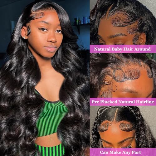 Body Wave Wigs Human Hair 13x4 HD Lace Front Wigs Human Hair Pre Plucked Bleached Knots 180% Density Brazilian Virgin Human Hair Wear and Go Glueless Wigs Human Hair for Women Natural Hairline 26 Inch - Image 2