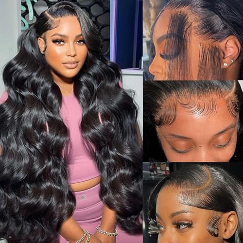 Body Wave Wigs Human Hair 13x4 HD Lace Front Wigs Human Hair Pre Plucked Bleached Knots 180% Density Brazilian Virgin Human Hair Wear and Go Glueless Wigs Human Hair for Women Natural Hairline 26 Inch