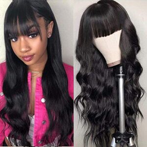 Body Wave Wigs With Bangs Virgin Brazilian None Lace Front Wigs Human Hair Wigs 180% Density Glueless Machine Made Wigs For Black Women (26 inch, body wave)