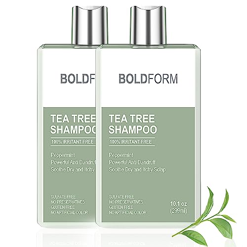 Bold Form Tea Tree Shampoo with Peppermint Oil - Deep Cleanser for Dandruff and Dry Itchy Scalp For All Hair Types - Hair Regrowth, Color Safe Dry Scalp Shampoo (Pack of 2)