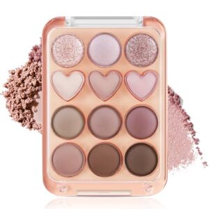 Boobeen Colorful Eyeshadow Palette, Blendable Shimmer and Matte Nudes Shades, 12 Pigmented Powder, Bright Eye Makeup Palette