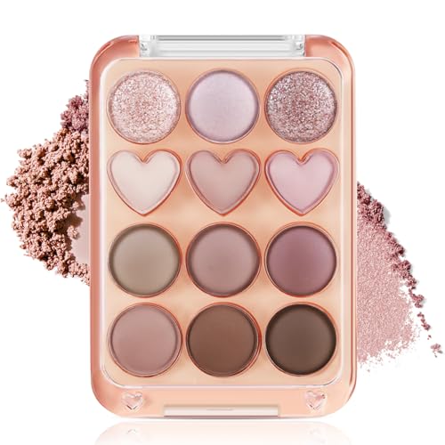 Boobeen Colorful Eyeshadow Palette, Blendable Shimmer and Matte Nudes Shades, 12 Pigmented Powder, Bright Eye Makeup Palette
