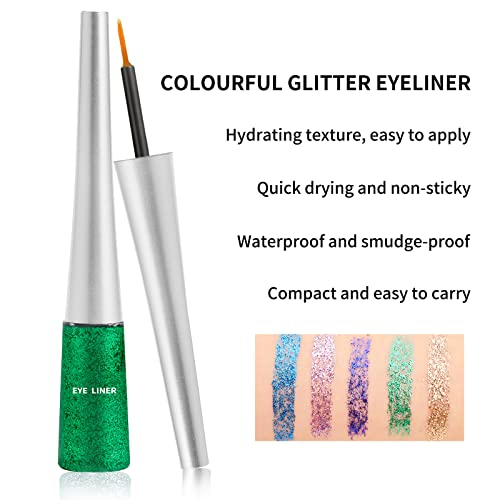 Boobeen Colorful Glitter Eyeliner Liquid Shimmer Eyeliner Waterproof Metallic Eyeliner Smudge-Proof Suitable for Women, 1 Pcs - Image 3