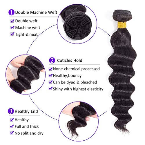 Borchan Loose Deep Wave Bundles and Closure Unprocessed Virgin Human Hair Bundles 12 14 16 +10 Inch Loose Wave Bundles with Closure Brazilian Deep Wave Human Hair 3 Bundles with Closure Natural Color - Image 2