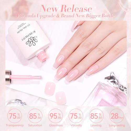 Born Pretty Hema-Free X-Jelly Gel Jelly Pink Gel Nail Polish Sheer Light Pink Translucent Soak Off Gel Polish U V Light Cure for Nail Art DIY 15ML,75% Mily Jelly - Image 4