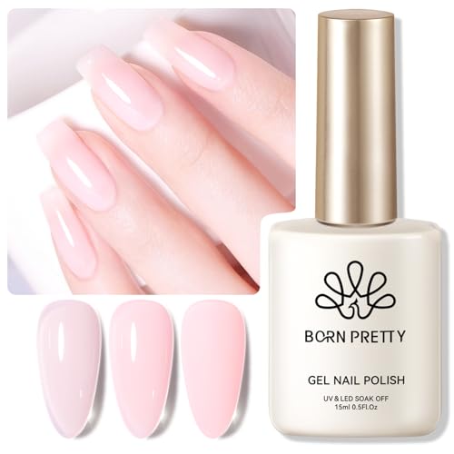 Born Pretty Hema-Free X-Jelly Gel Jelly Pink Gel Nail Polish Sheer Light Pink Translucent Soak Off Gel Polish U V Light Cure for Nail Art DIY 15ML,75% Mily Jelly