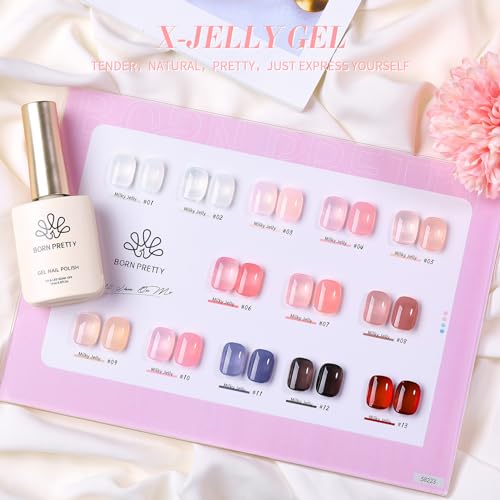 Born Pretty Hema-Free X-Jelly Gel Jelly Pink Gel Nail Polish Sheer Light Pink Translucent Soak Off Gel Polish U V Light Cure for Nail Art DIY 15ML,75% Mily Jelly - Image 8