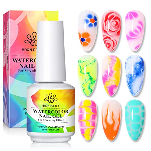 Born Pretty Nail Blooming Gel, 15ml Clear Clear Uv Led Blossom Gel Polish for Spreading Effect Marble Natural Stone Watercolor Floral Print Nail Art DIY Design Manicure Valentine's Day Gift
