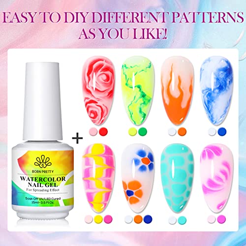 Born Pretty Nail Blooming Gel, 15ml Clear Clear Uv Led Blossom Gel Polish for Spreading Effect Marble Natural Stone Watercolor Floral Print Nail Art DIY Design Manicure Valentine's Day Gift - Image 2