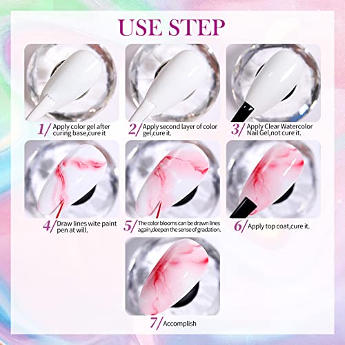 Born Pretty Nail Blooming Gel, 15ml Clear Clear Uv Led Blossom Gel Polish for Spreading Effect Marble Natural Stone Watercolor Floral Print Nail Art DIY Design Manicure Valentine's Day Gift - Image 10