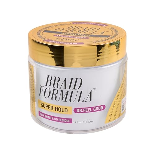 Braid Formula Dr. Feel Good Super Hold, 11fl. oz. | Menthol Infused to give Cooling Sensation, Smoothing with High Shine, Long Lasting Hold, Great for Braids, Locks, Twists, No Residue