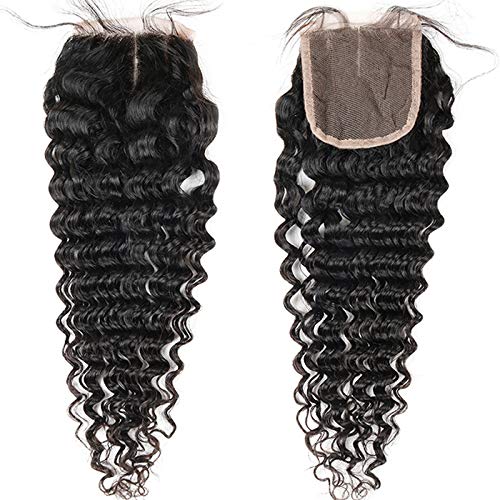 Brazilian 9A Deep Wave 3 Bundles with Closure Virgin Human Hair Bundles with 4x4 Middle Part Closure Unprocessed Virgin Human Hair Natural for Black Women(20 22 24+18) - Image 7