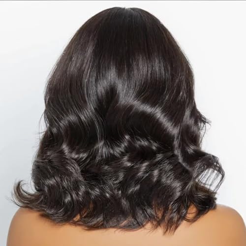 Brazilian Body Wave with Bangs Human Hair Wig Natural Color Virgin Hair Glueless Wigs 13x4 HD Transparent Lace Front Wig Pre Plucked Invisible Lace Wig 150% Density Bleached Knots 16inch - Image 2