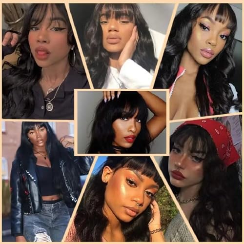 Brazilian Body Wave with Bangs Human Hair Wig Natural Color Virgin Hair Glueless Wigs 13x4 HD Transparent Lace Front Wig Pre Plucked Invisible Lace Wig 150% Density Bleached Knots 16inch - Image 5
