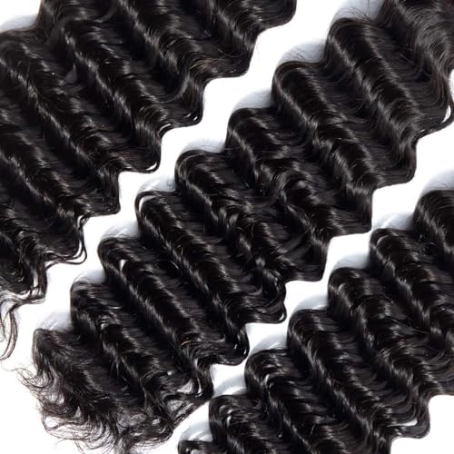 Brazilian Deep Wave Human Hair 3 Bundles 10 12 14Inch Deep Curly Weave Bundles 100% Unprocessed Virgin Human Hair Wet and Wavy Deep Wave Hair Bundles Weft Extensions Natural Black - Image 4