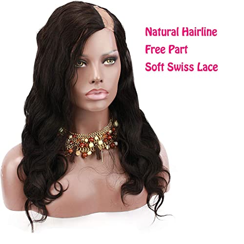 Brazilian Human Hair Natural Black Color Body Wave U Part Lace Front Wig with Baby Hair for Women 130% Density 22inch - Image 3