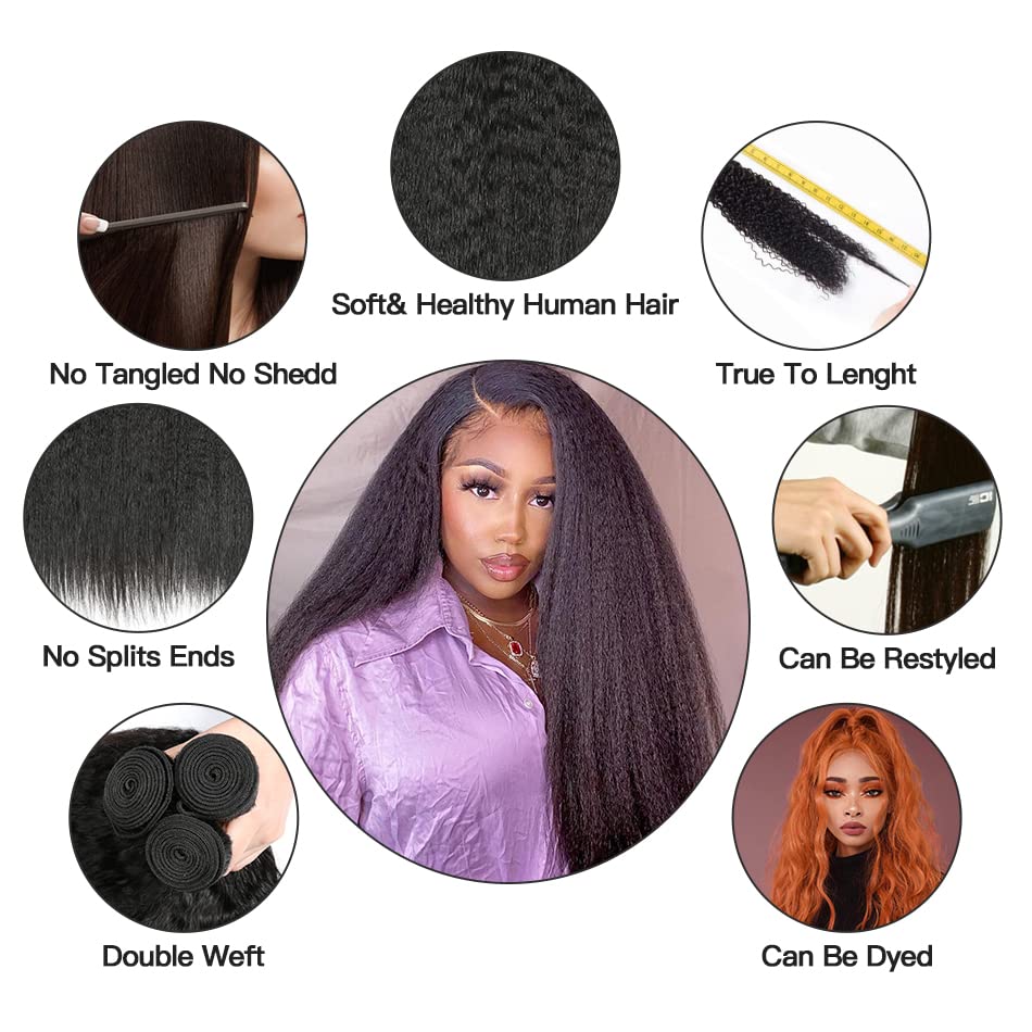 14 Inch 3 Bundles 1B Color Brazilian Kinky Straight 10A Human Hair Extensions - Image 6