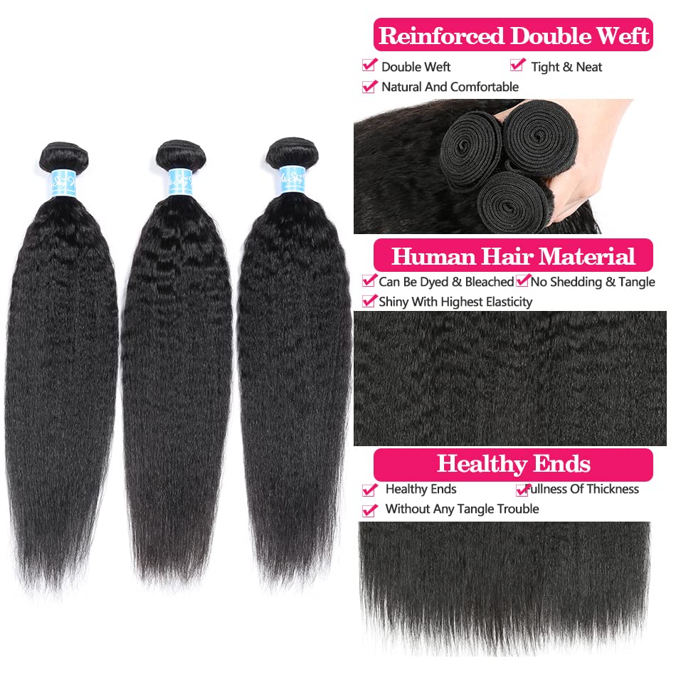 14 Inch 3 Bundles 1B Color Brazilian Kinky Straight 10A Human Hair Extensions - Image 2